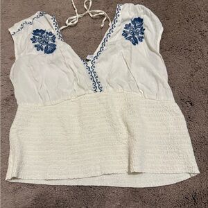 Old Navy White Top with Blue Floral Embroidery